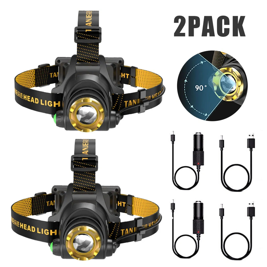 (2 Pack)USB Rechargeable LED Headlamp 3 Modes Adjustable Camping Hiking - Image 3