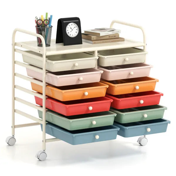 12 Drawer Rolling Storage Cart 2 Row 10 Storey Multicolor Drawers 4 Wheels - Image 4