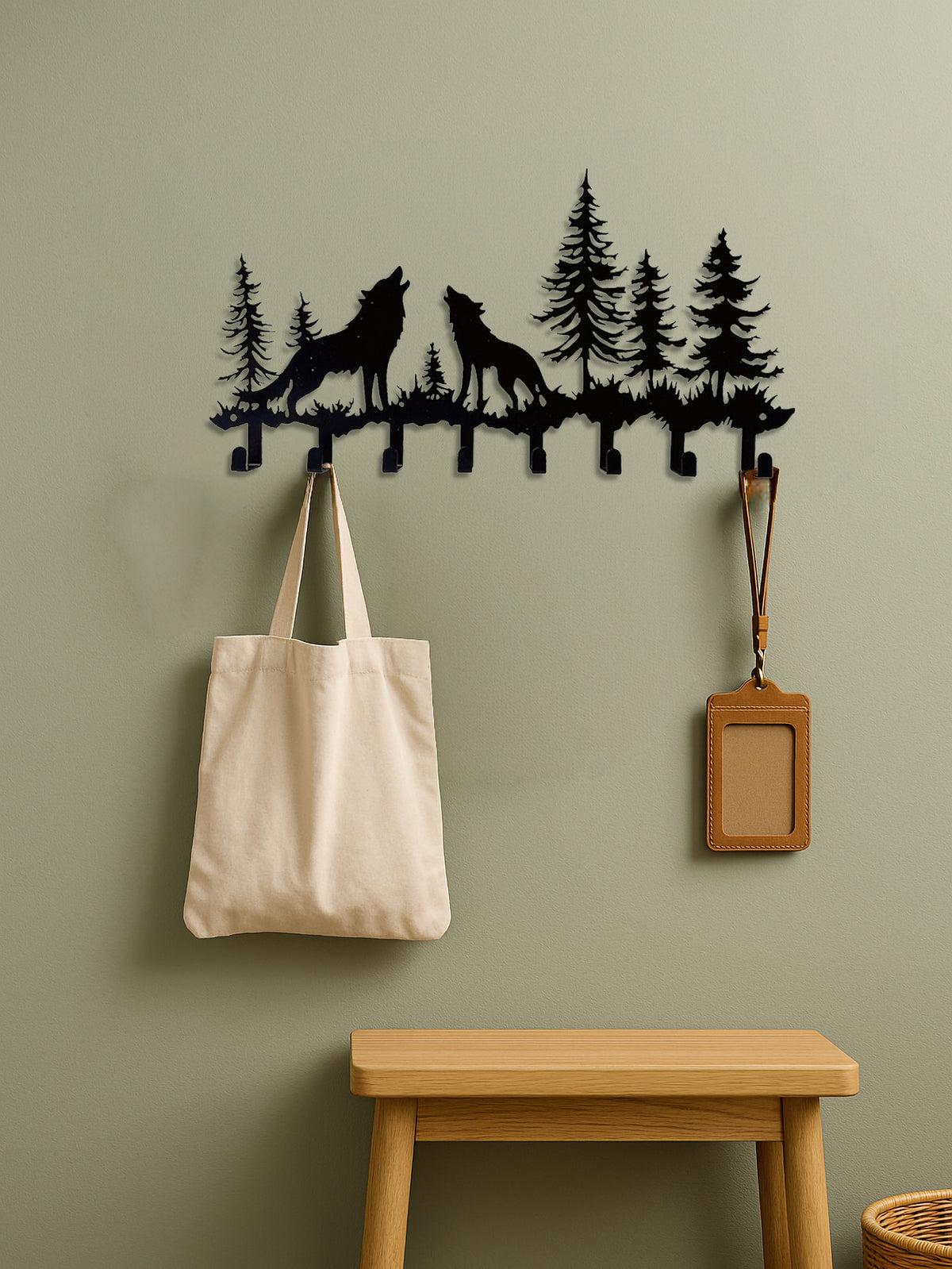 rustic wolf wall-mounted key holder with hooks