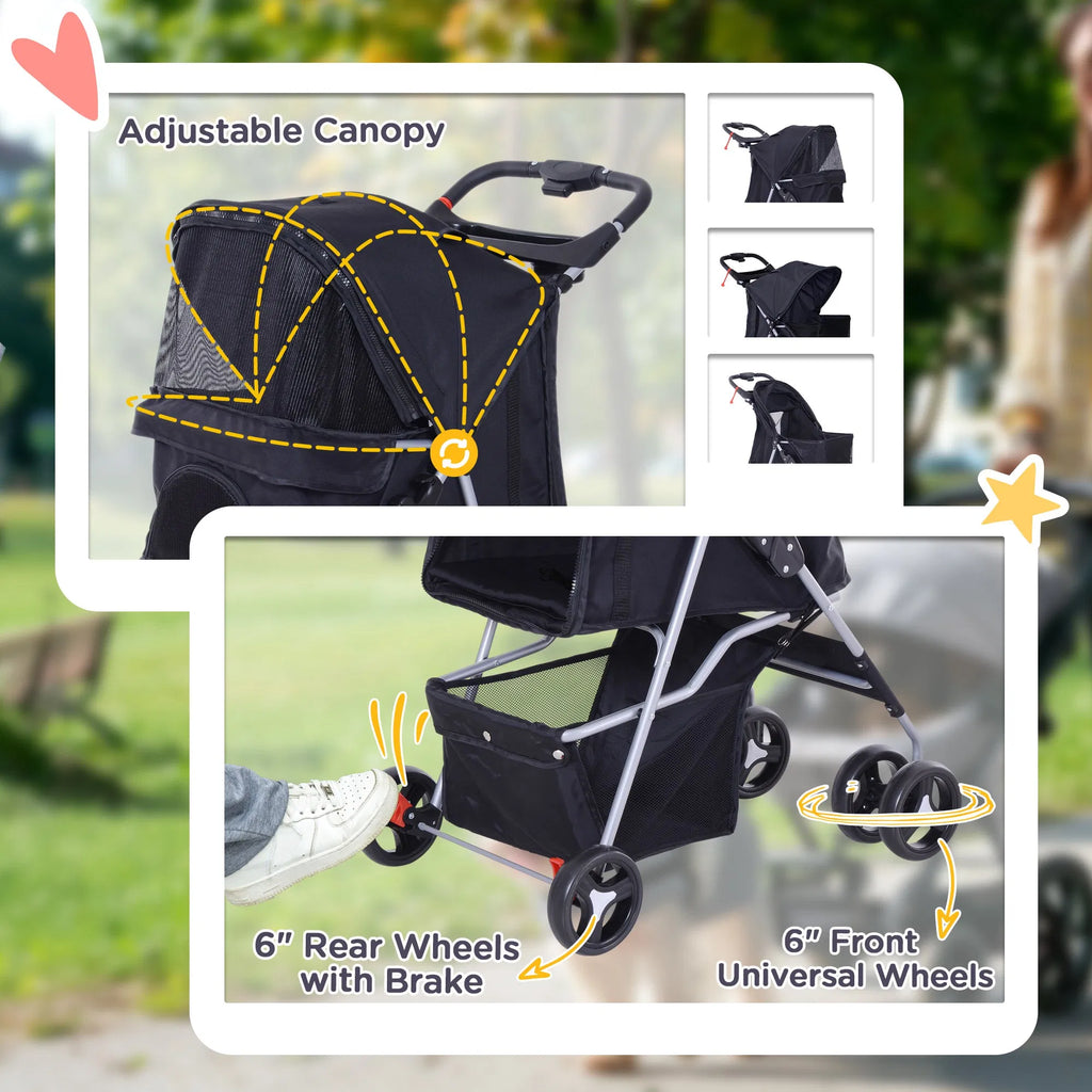 Dog Stroller One click Folding Pet Stroller with Cup Holder 4 Wheels Travel - Image 3