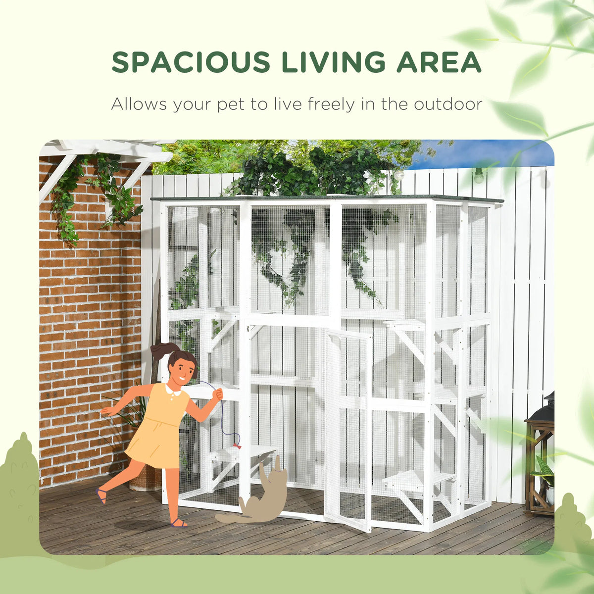 Large Outdoor Catio Enclosure Wooden Cat Patio with 6 Balanced Platforms and