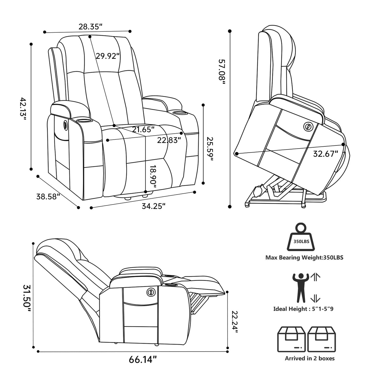 Beige PU Infinite Position Up to 350 LBS Power Lift Recliner Chair for Elderly - Image 3