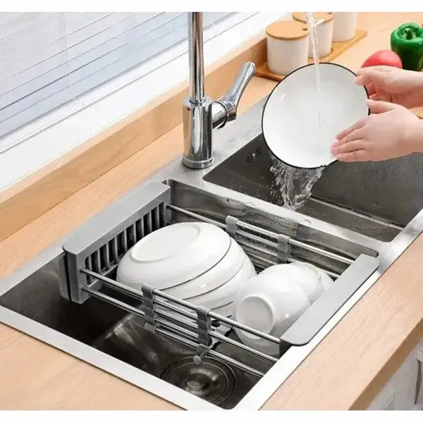 Adjustable Immersion Sink Dish Drying Rack With Stainless Steel Drain Basket - Image 5