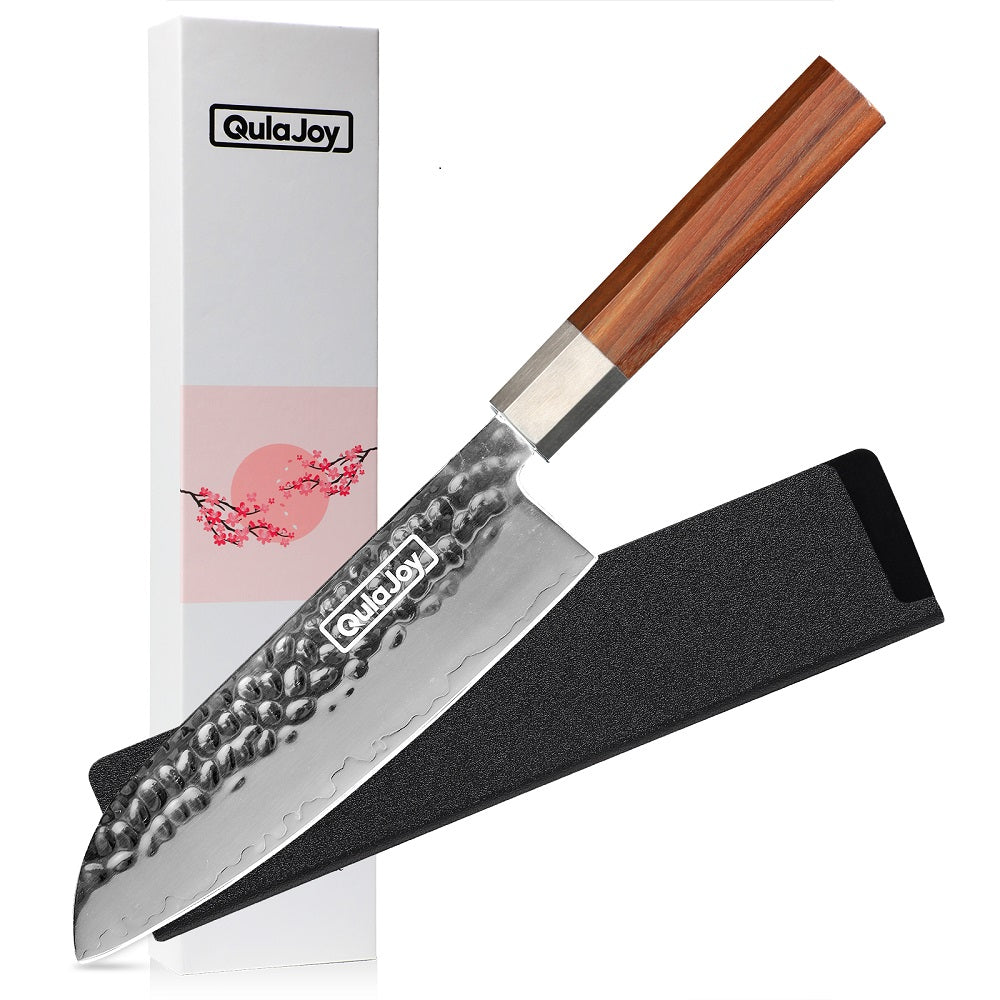 Qulajoy Nakiri Knife 7 Inch Hammered Japanese Vegetable Knife 9cr18mov Mirror - Image 5