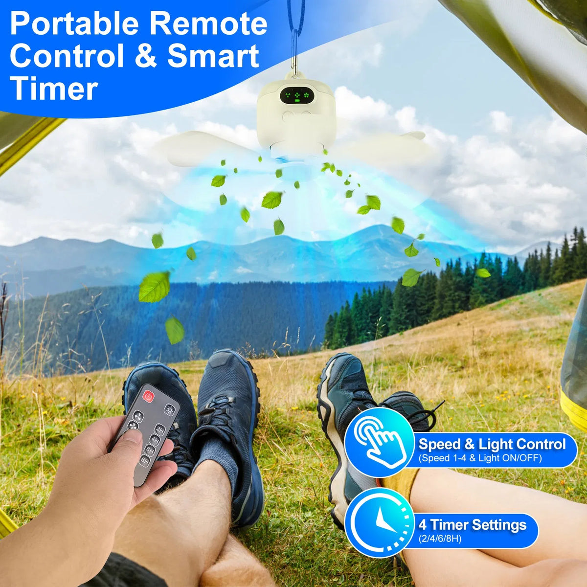 2 In 1 Portable Camping Fan with LED Lantern 8000mAh Battery Powered Tent Fan - Image 4