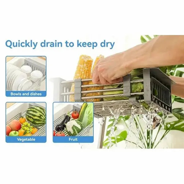 Adjustable Immersion Sink Dish Drying Rack With Stainless Steel Drain Basket - Image 3