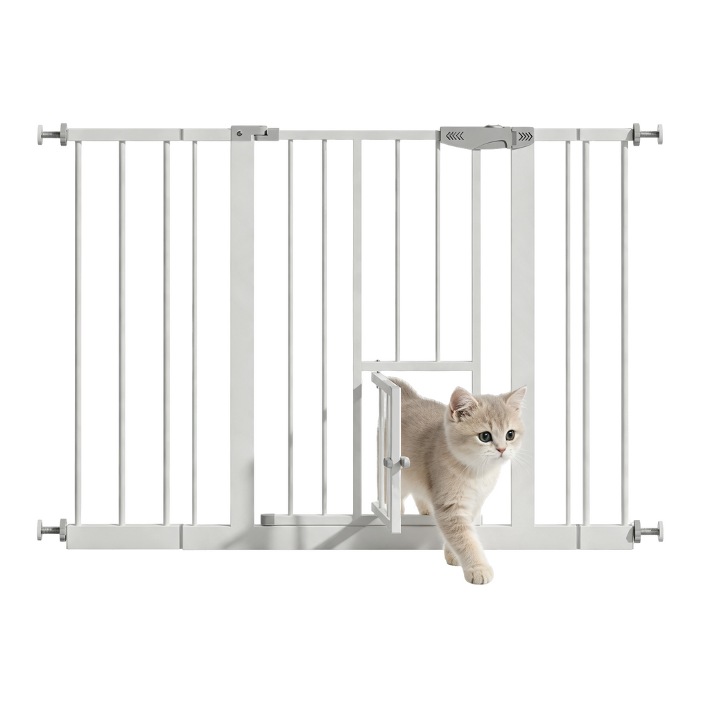Baby Gate With Cat Door 29 44 1" Metal Pet For Stairs Doorways Pressure - Image 5