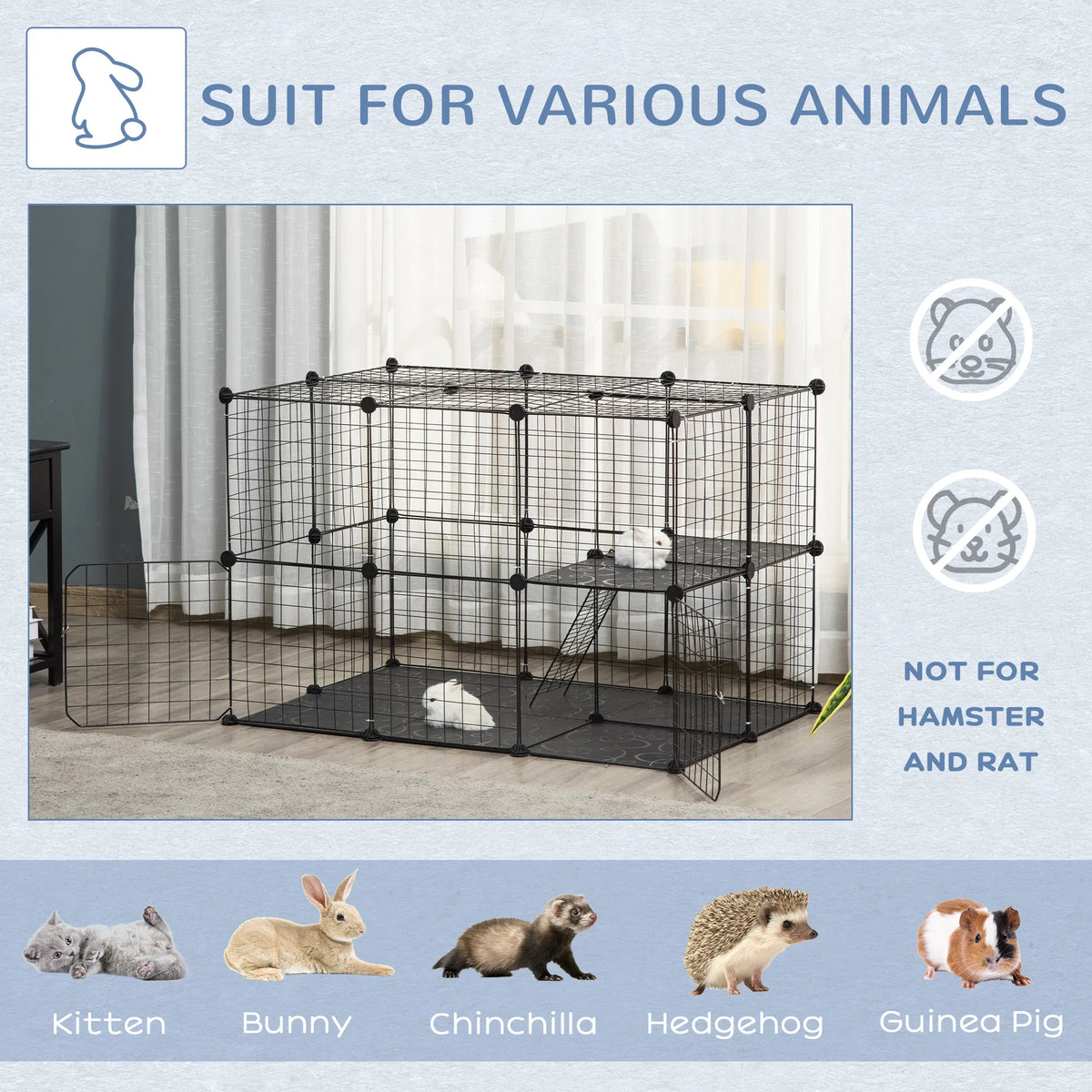 39 Pcs Small Animal Cage Bunny Hutch Portable Metal Wire with Ramps for Kitten - Image 4