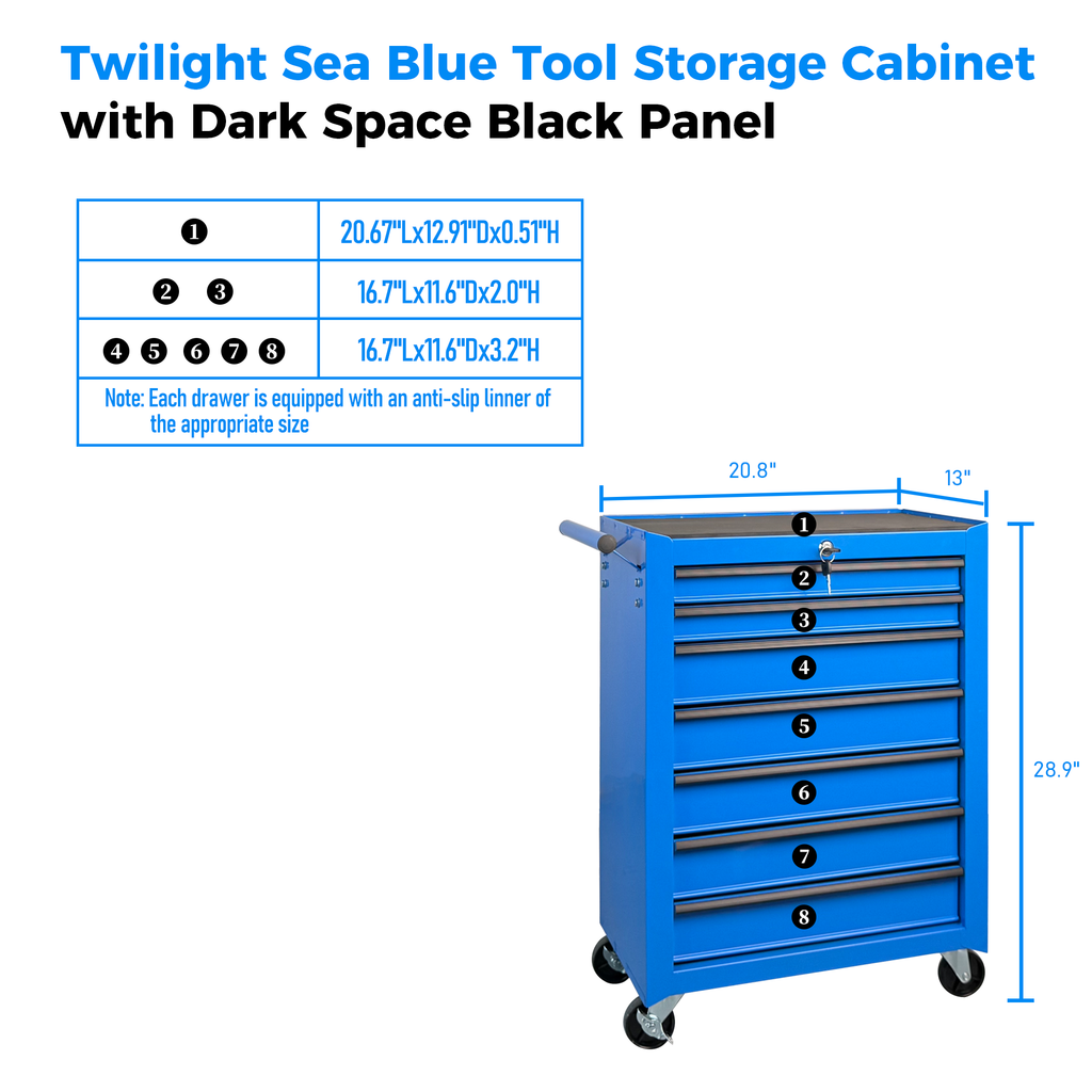 7 Drawer Rolling Tool Storage Cabinet With Detachable Top Tool Box Universal - Image 4