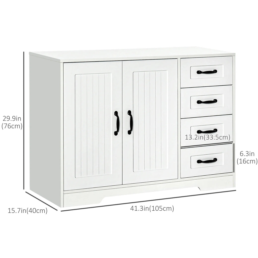 Modern Sideboard Buffet Cabinet with Drawers and Beadboard Door Cupboard