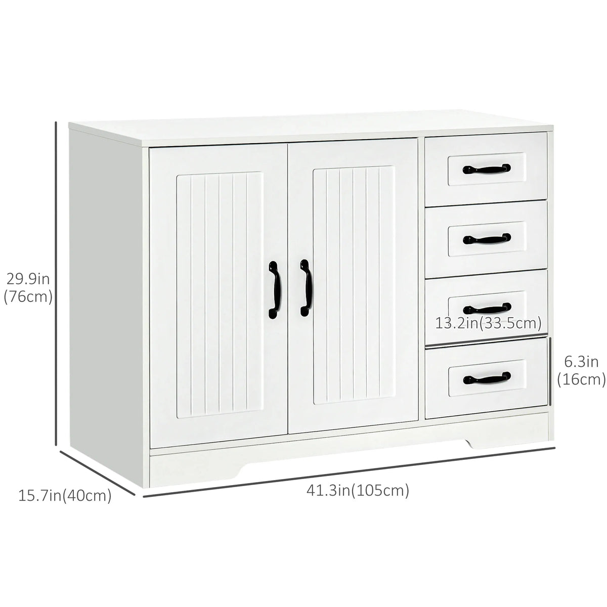 Modern Sideboard Buffet Cabinet with Drawers and Beadboard Door Cupboard
