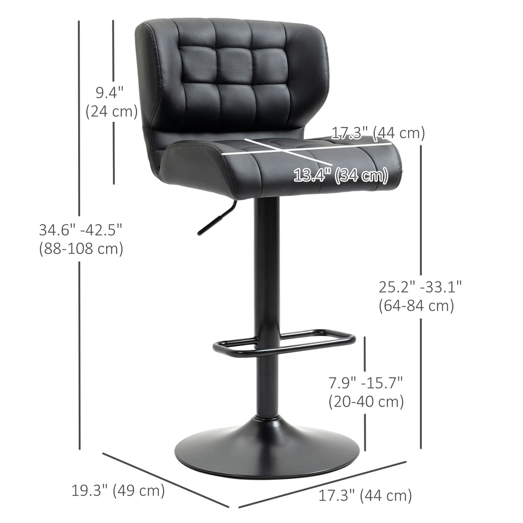 Swivel PU Leather Barstools Set of 2 Adjustable Bar Stools with Footrest Back - Image 4