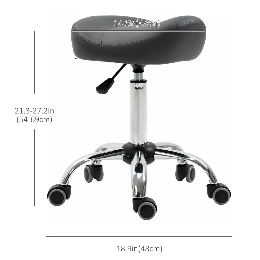 Saddle Stool Height Adjustable Rolling Salon Chair with PU Leather for - Image 2