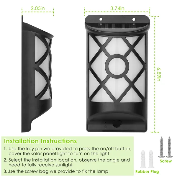 Flame Solar Lights Outdoor 96 LEDs Waterproof Flickering Flame Wall Mount Lamp - Image 3