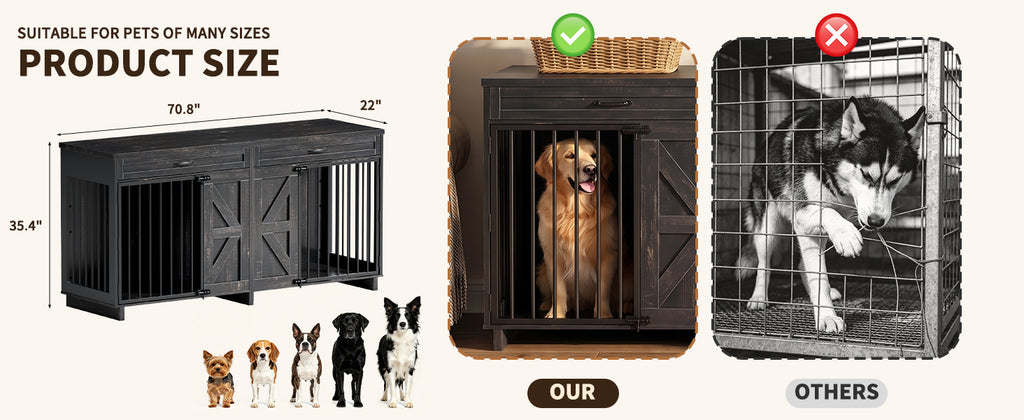 Dog Crate Furniture TV Stand In Wooden Kennel With Storage Drawers Large Cage - Image 4