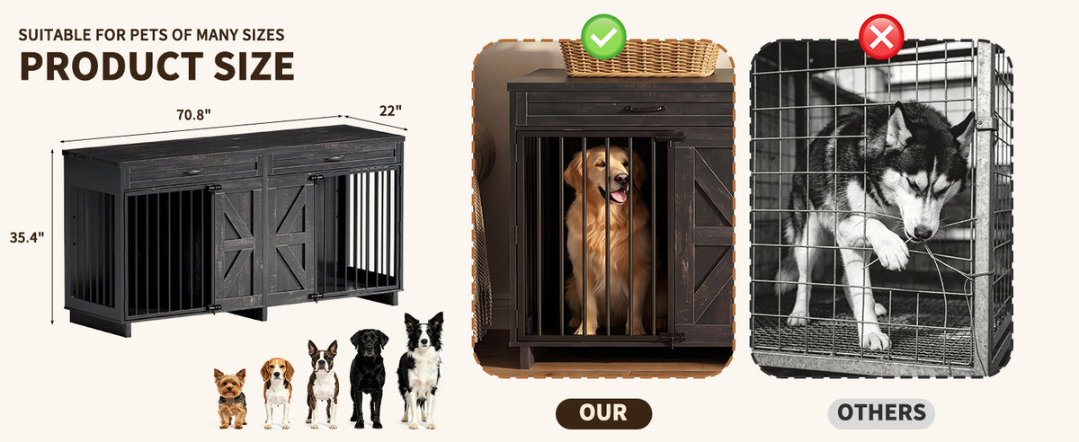 Dog Crate Furniture TV Stand In Wooden Kennel With Storage Drawers Large Cage - Image 4