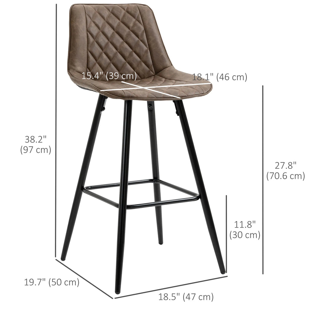 PU Leather Counter Height Bar Chairs Set of 2 27.75" Bar Stools with Metal - Image 5