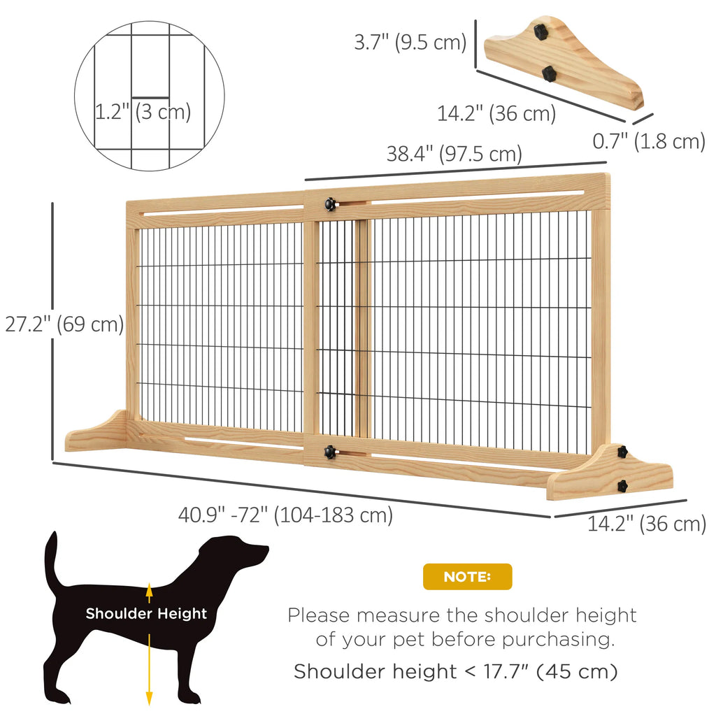 41" 72" Wooden Freestanding Pet Gate with Support Feet for Small Medium Dogs - Image 5