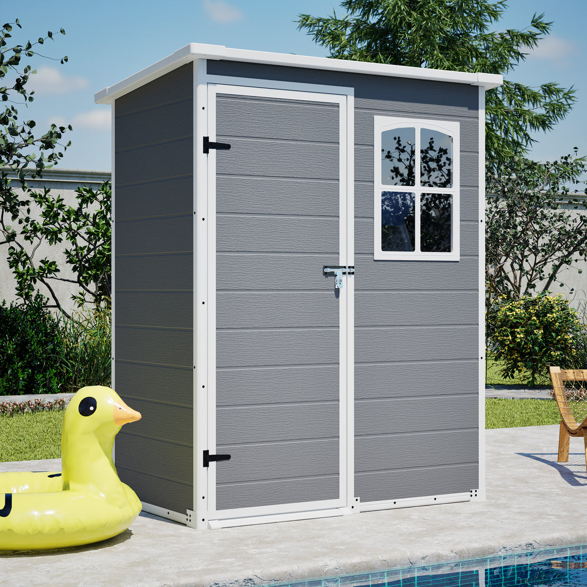 5x3ft resin outdoor storage shed with floor and window in gray - main view