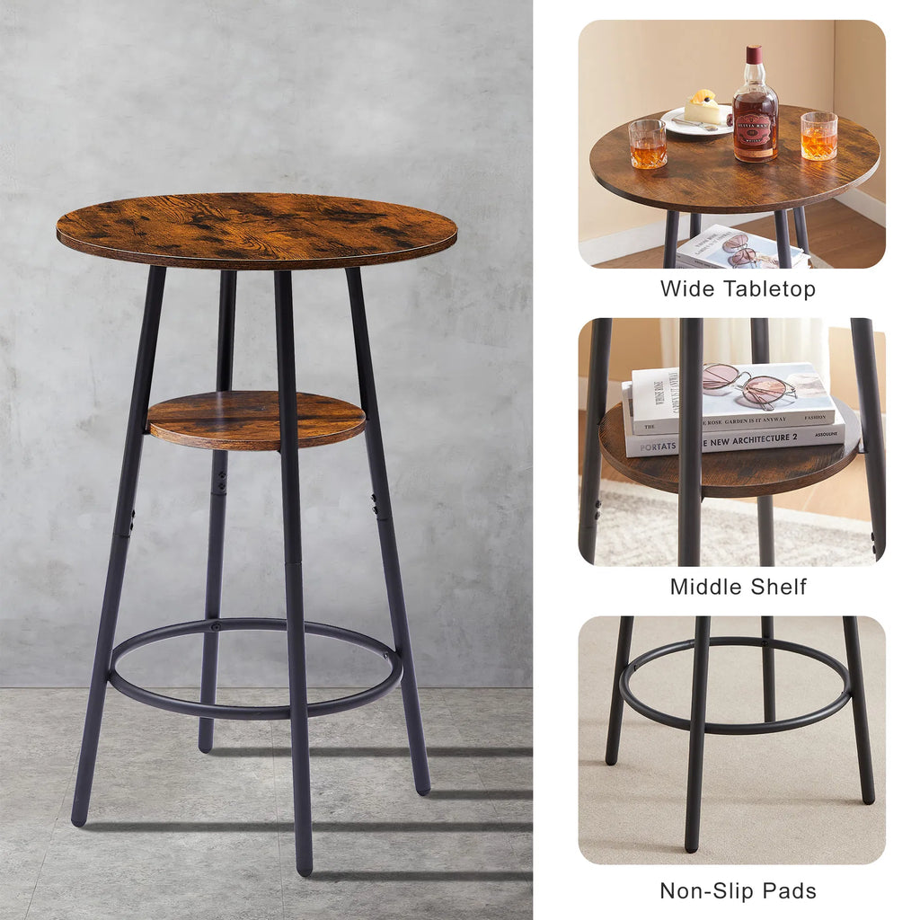 Round bar stool set with shelf upholstered stool with backrest Rustic Brown - Image 4
