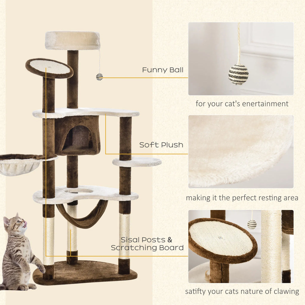 60" Cat Scratching Tree Cat Bed Condo Post House Pet Furniture Toys Brown & Beige - Image 5
