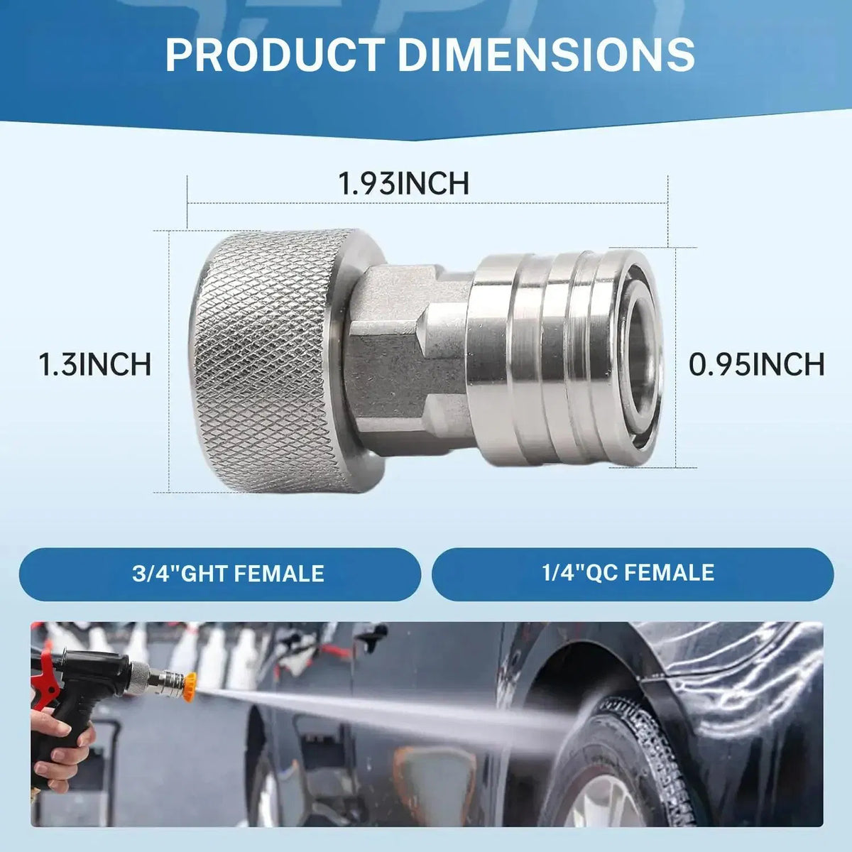 3/4" GHT to 1/4" Quick Connect Garden Hose to Pressure Washer Adapter