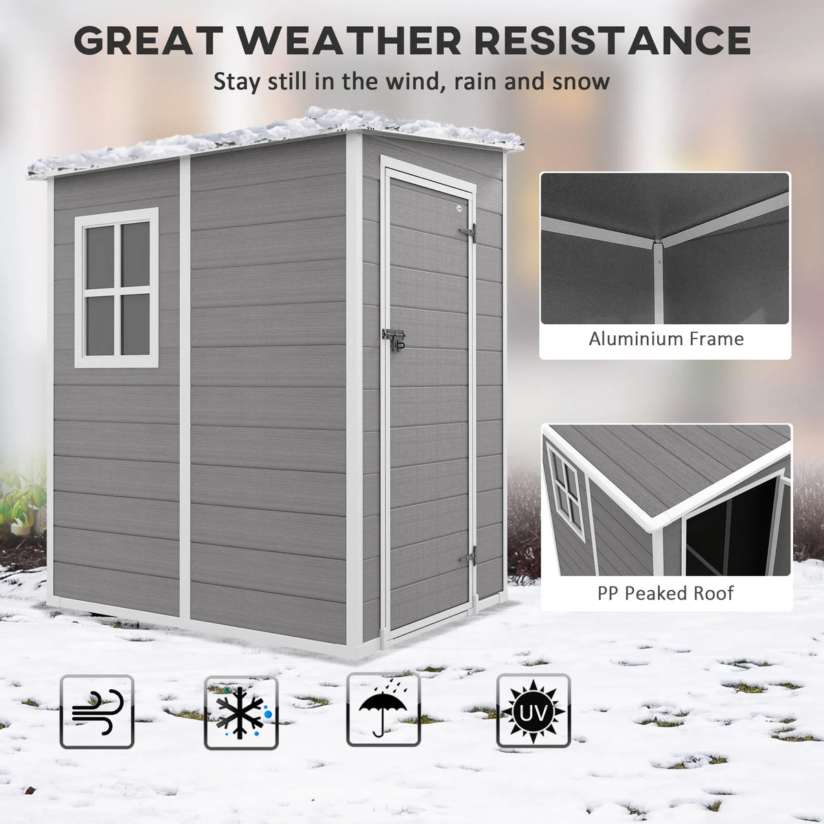 4'x5' Garden Tool Storage Shed Lean to Shed with Window Vent and Plastic Roof Grey