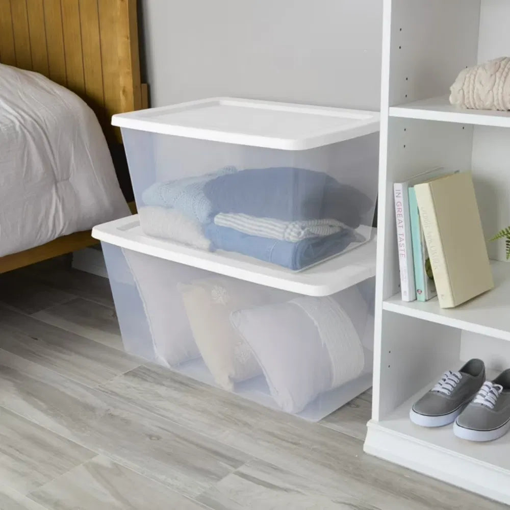 58 Quart Storage Box, Clear Plastic Storage Bin with Snap-on Lid, White, 8 - Structured Edge and Material Texture