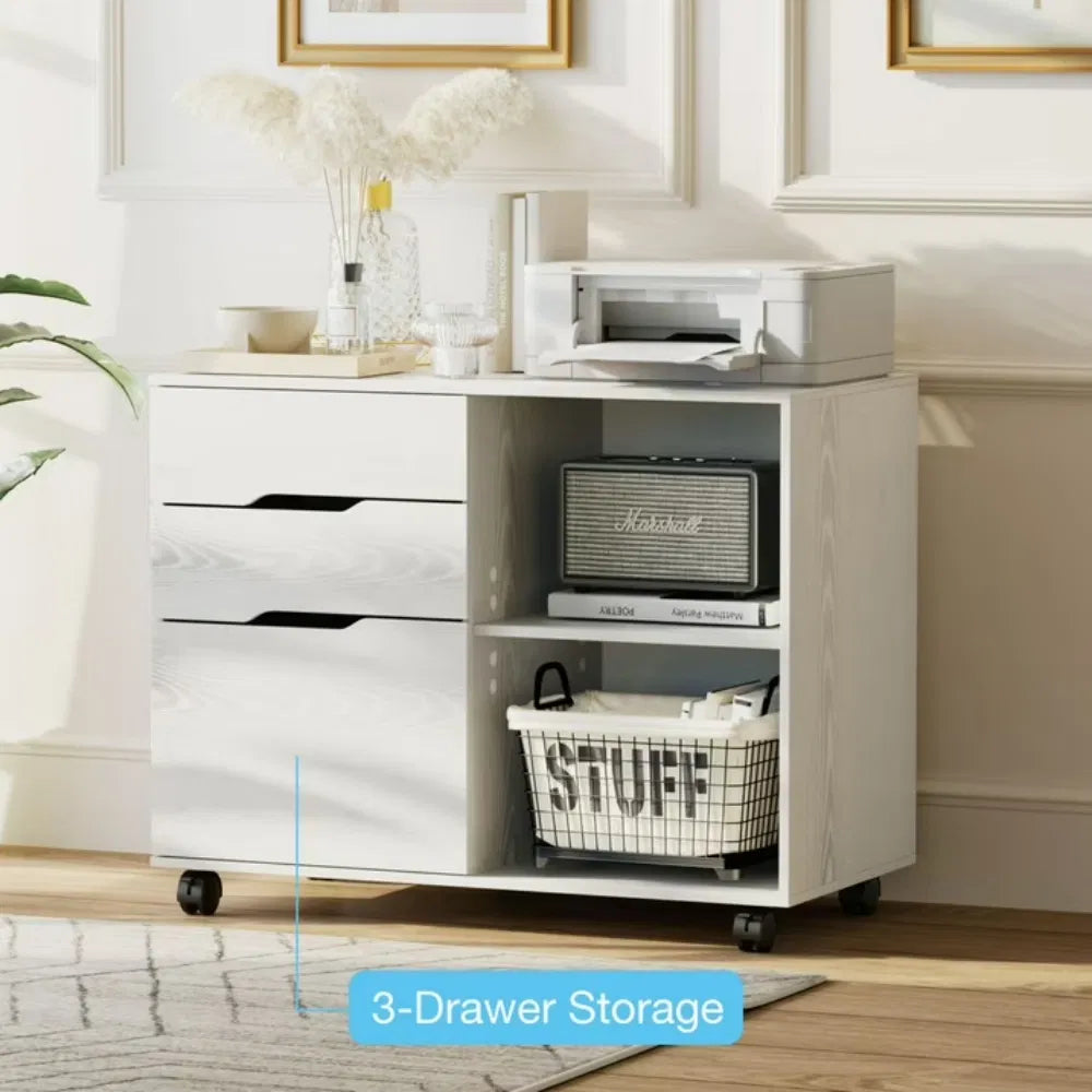 3 Drawer File Cabinet with Wheels Rolling Wood Printer Stand with - Image 4
