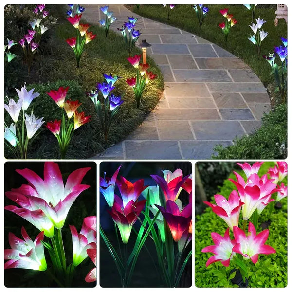 2Pcs Solar Garden Lights Outdoor Lily Flower LED Light 7 Color Changing IP65 - Image 3