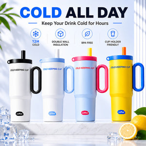 26oz Insulated Tumbler With Handle & Straw Stainless Steel Cold Cup Keeps