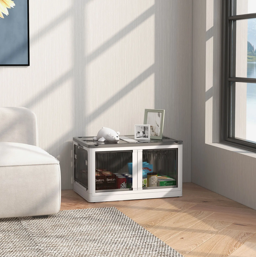 Stackable Storage Bins With Lids Wheels And Collapsible White - Image 4