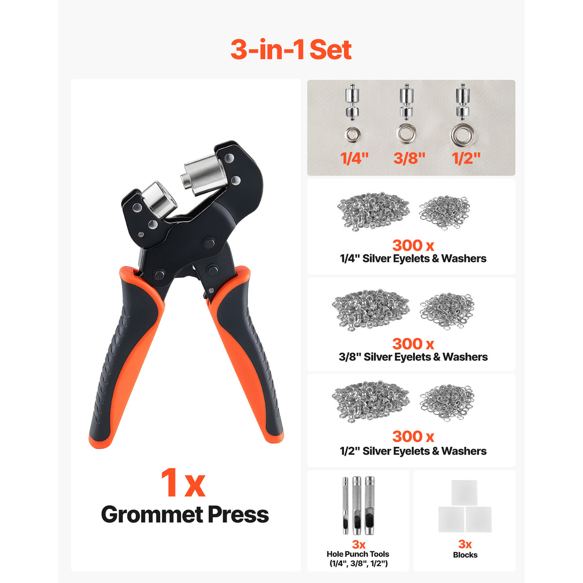 Grommet Tool Kit 1/4" 3/8" 1/2" 900 PCS Grommets Eyelet Tool Kit With Eyelets - Image 4