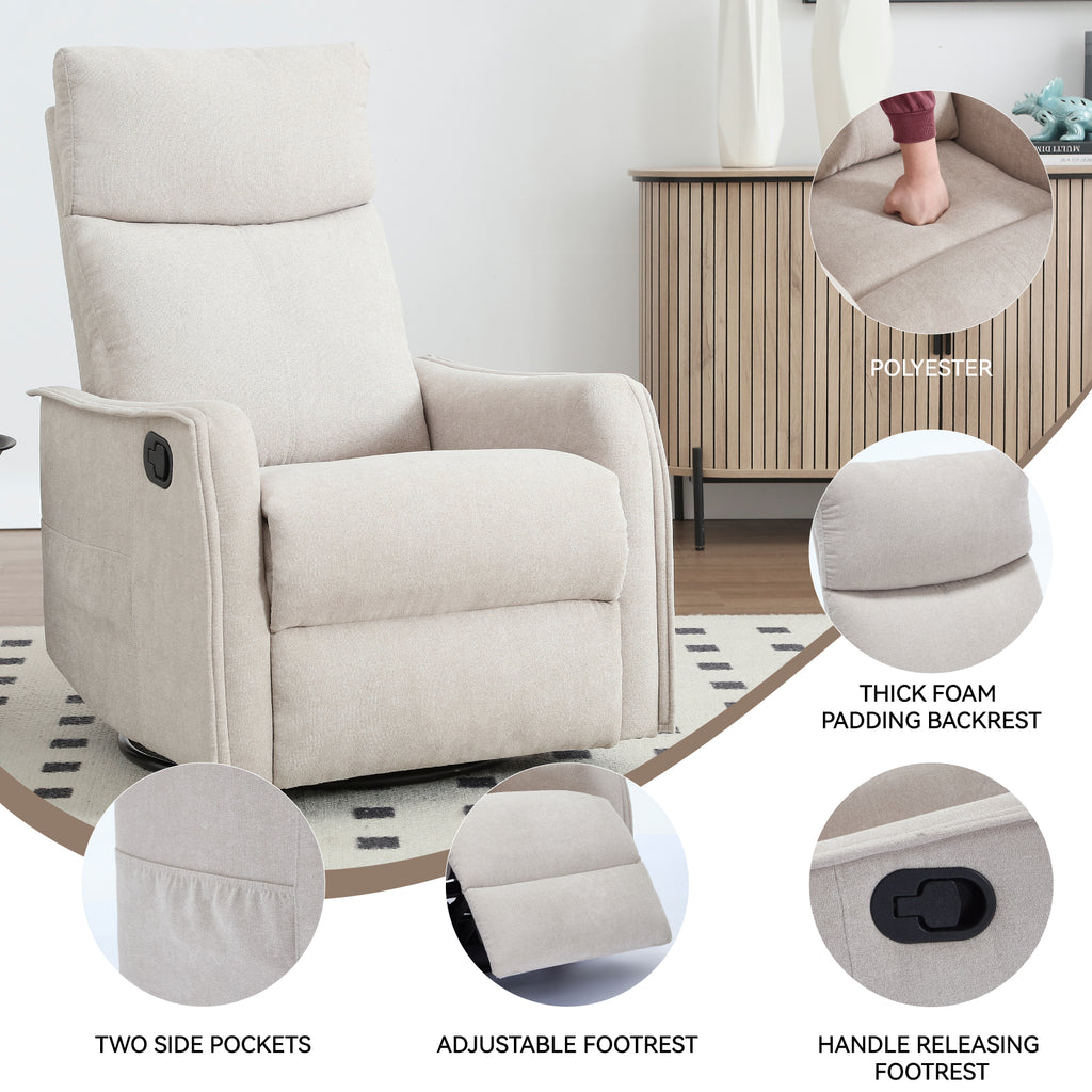 Heat Massage Manual Recliner Chair with Rocker and Swivel in Fabric for Living - Image 4
