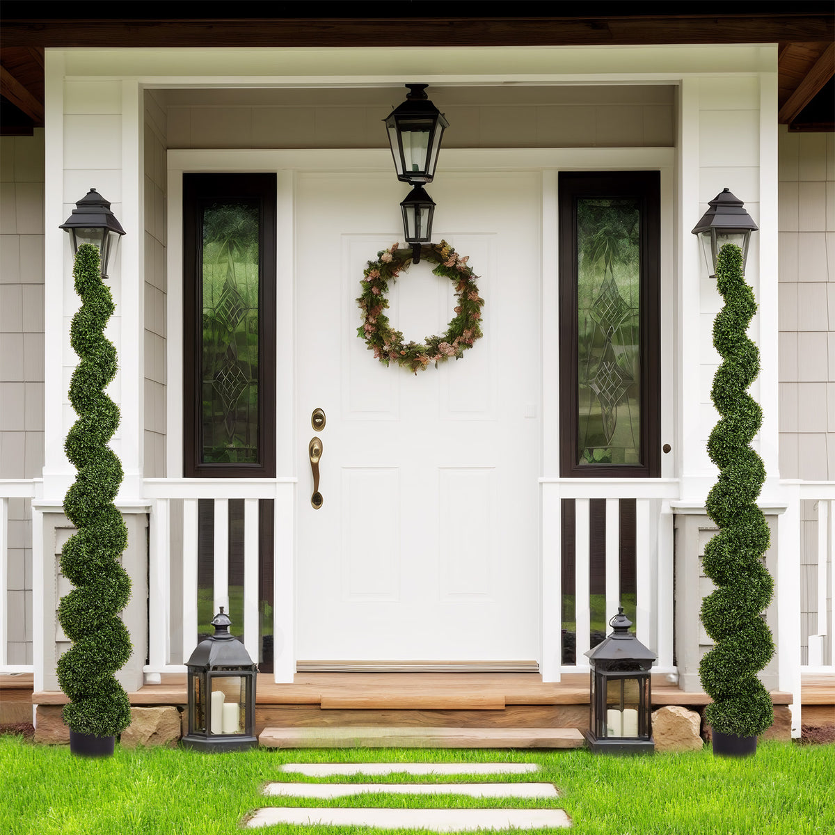 7FT Spiral Topiary Trees Artificial Outdoor Faux Boxwood Plants Large Twisted - Image 4