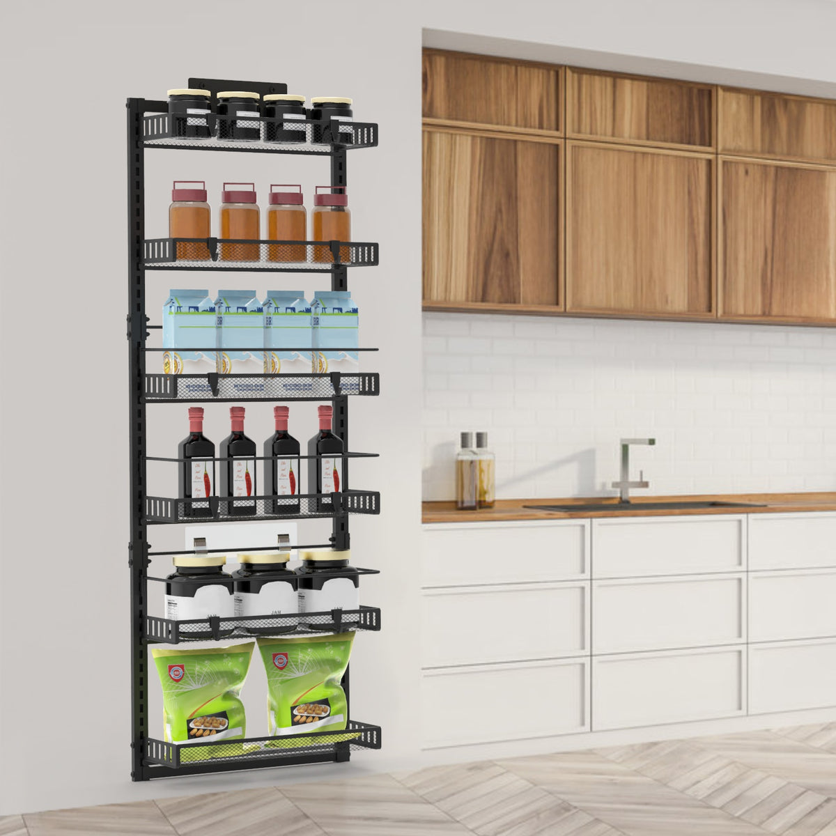 Black White Options 1Pc Over The Door Pantry Organizer 6 Tier Pantry Door - Image 5