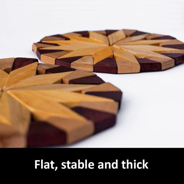 2 Piece Natural Wood Trivet Set Heat Resistant Hot Dish Holders For Table - Image 2