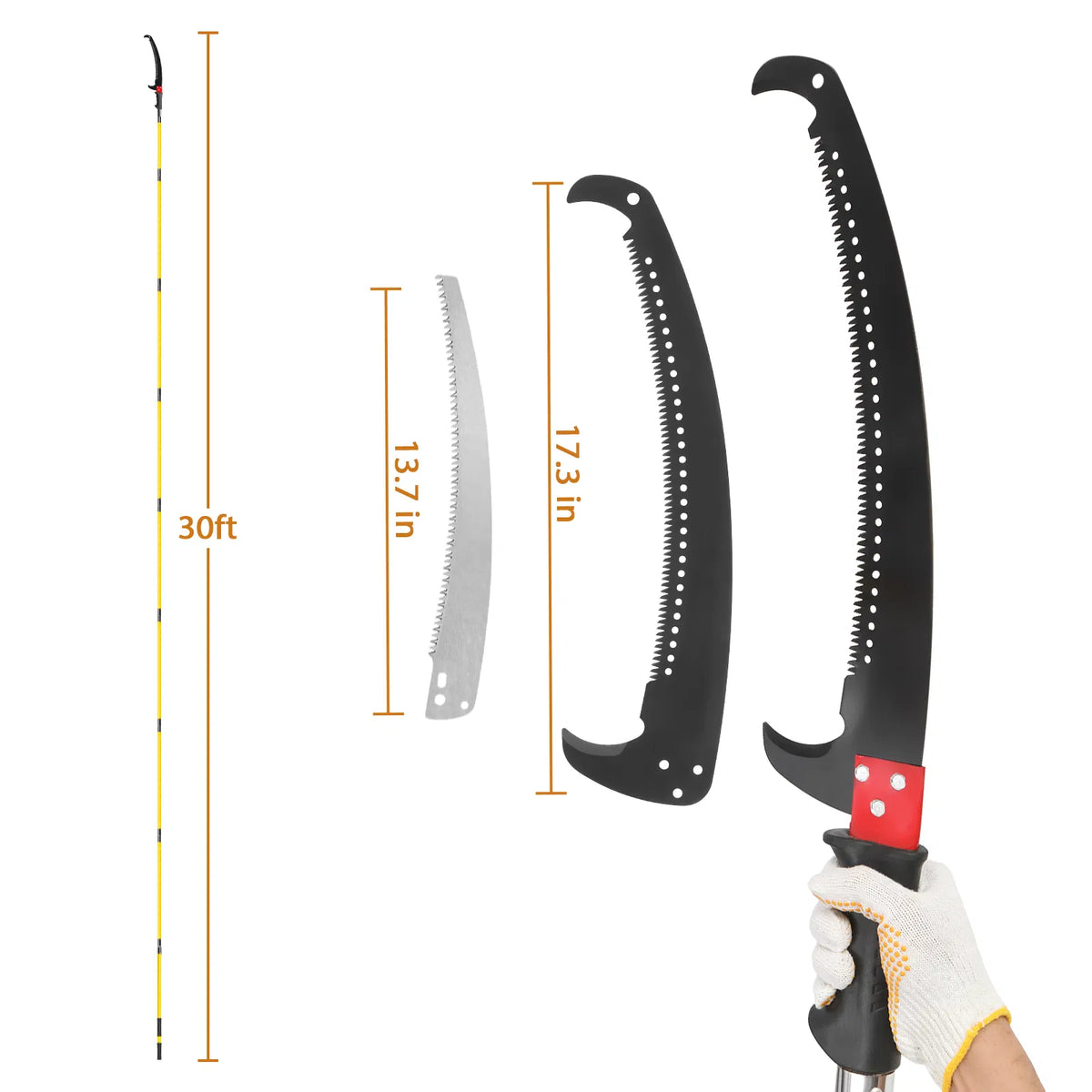 24ft Manual Pole Saw Lightweight Tree Trimmers Long Handle Pruner Set Sharp - Image 5