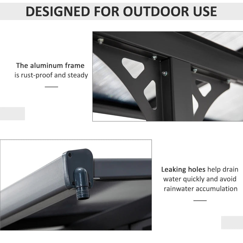 12x10 Wall-Mounted Polycarbonate Pergola with Aluminum Frame