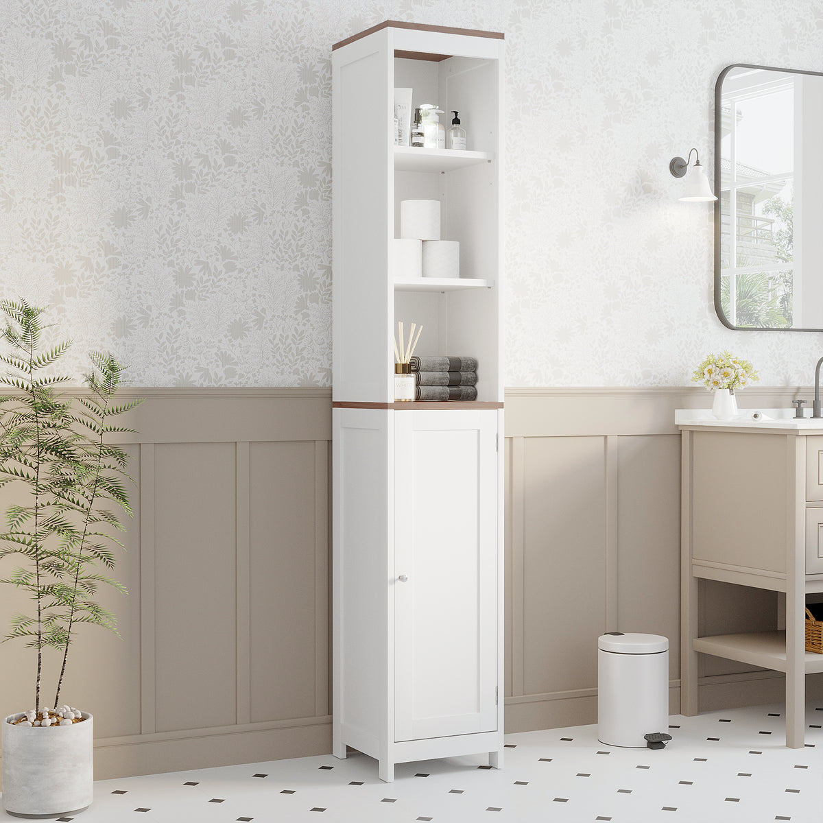 Tall Bathroom Storage Cabinet with Reversible Door