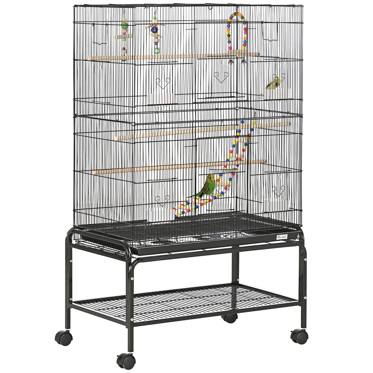 52" Bird Cage with Rolling Stand Toys for Budgies Canaries Black - Image 4
