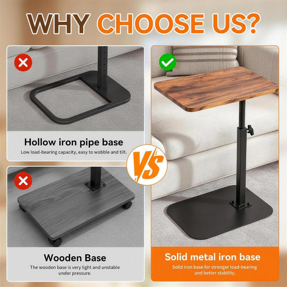 Adjustable TV Tray Table 360 Swivel Shaped End That Slides Under Couch Sofa - Image 4