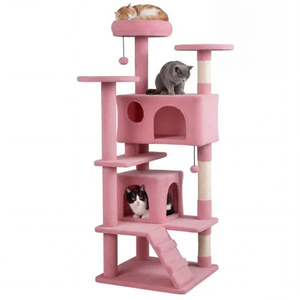 52" Tall Cat Tree Tower With Perches & Condos Multi Cat Playground With - Image 3