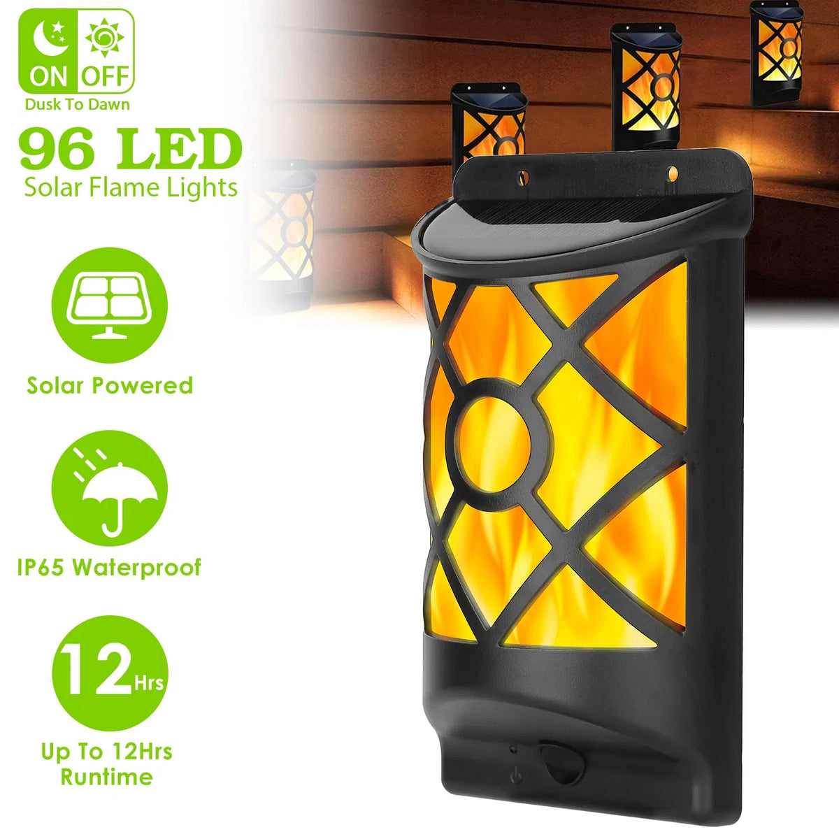 Outdoor Solar Dancing Flame Ground Lights 96 LED Beads Light Sensor Auto - Image 3