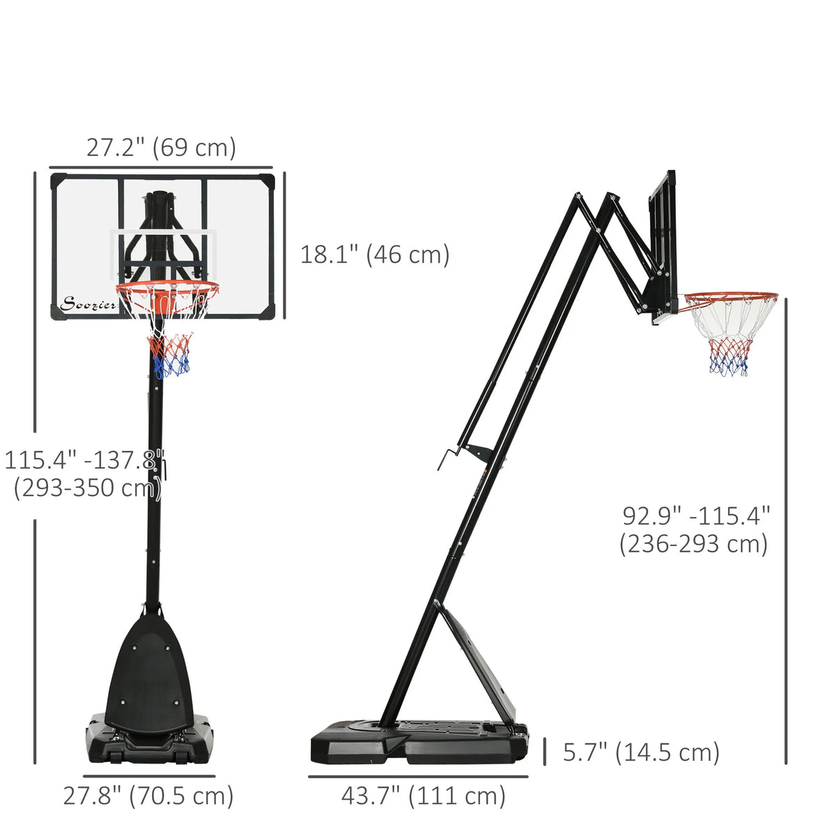 Outdoor Portable Basketball Hoop and Stand with Backboard Weighted Base Wheels - Image 3