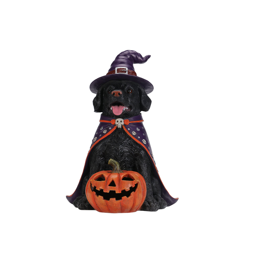 Halloween Black Labrador Retriever Dog Statue Large Sitting Dog Figurine with - Image 3