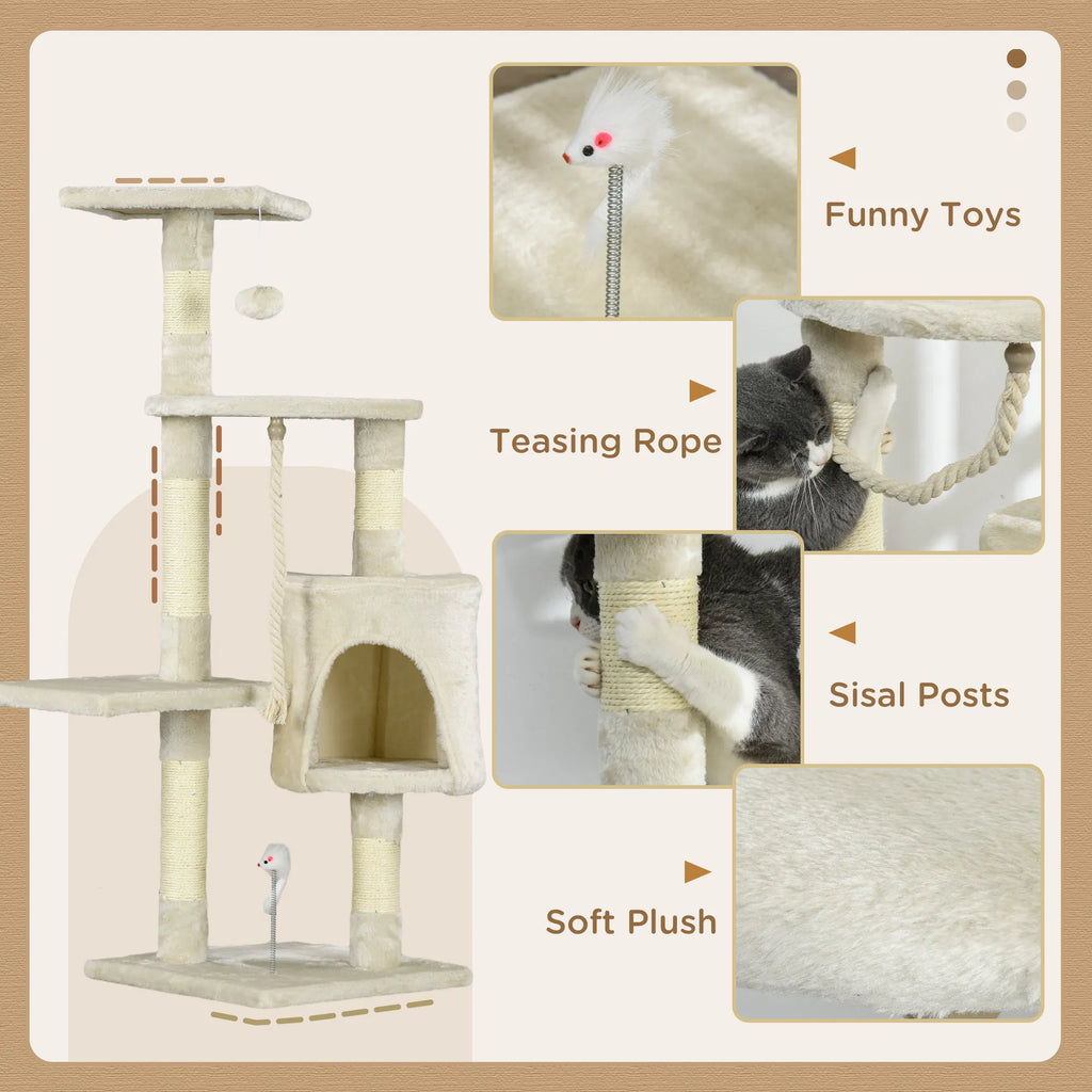 46" Scratching Cat Tree Multi Level Activity Center Kitty Condo Furniture Post Beige - Image 5