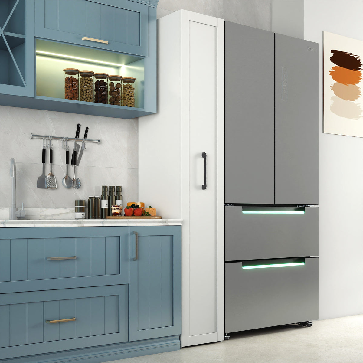 70-Inch Slim White Rolling Kitchen Storage Cabinet