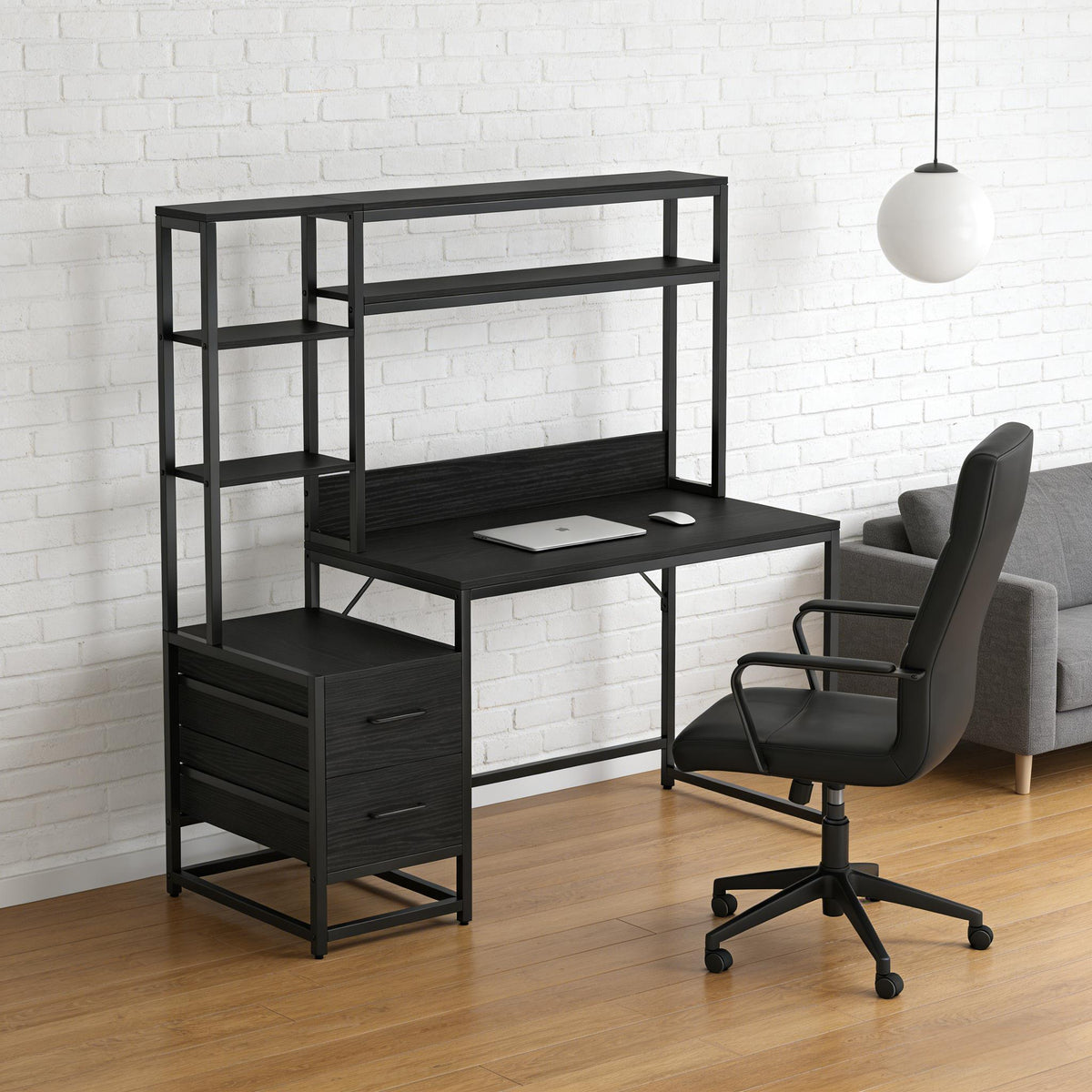 Tall Home Office Desk with Hutch, Shelves and Drawers