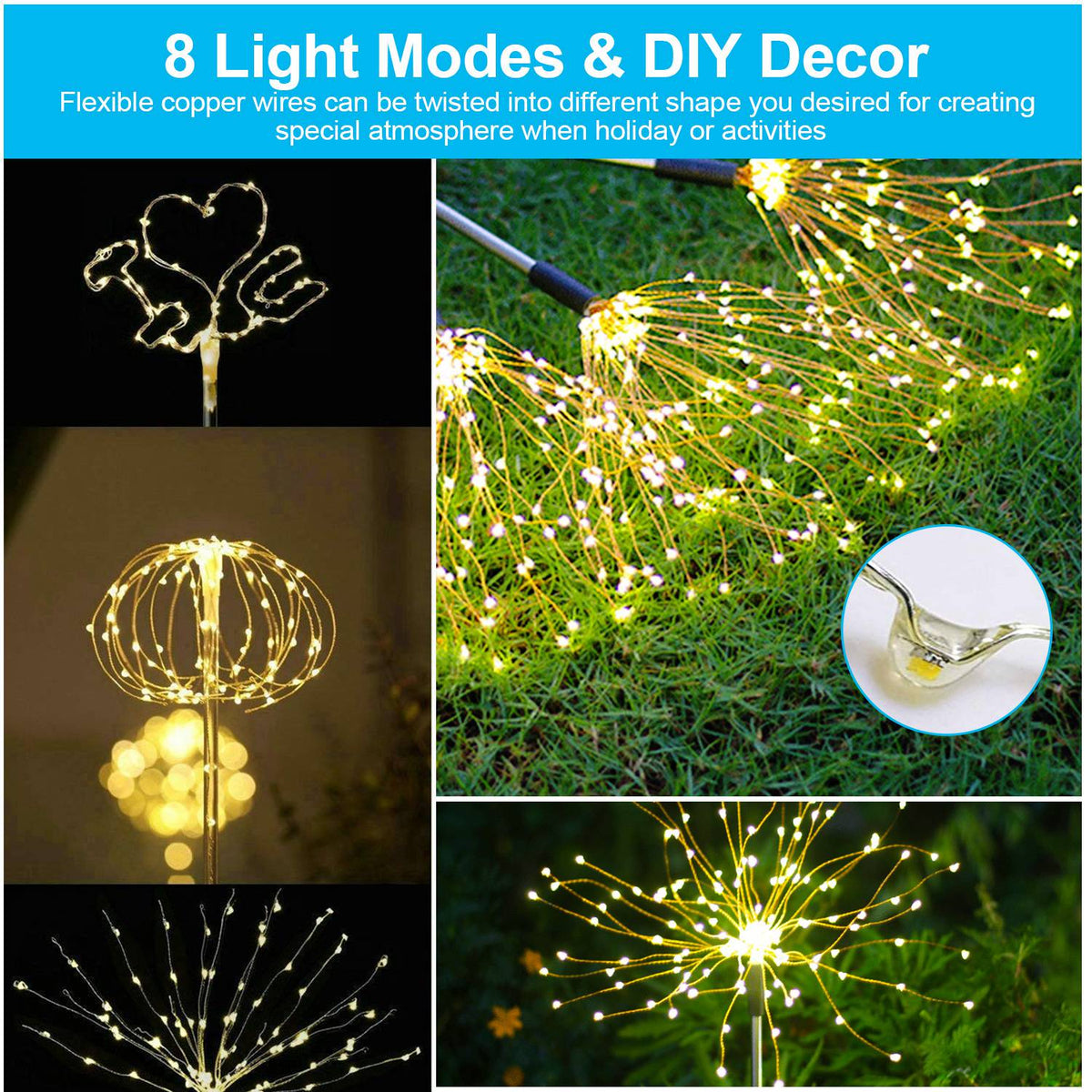 2Pcs Solar Powered Starburst Lights 240 LEDs Firework Lamp Garden Path Decor - Image 4